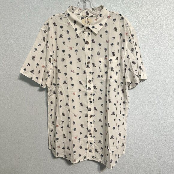 Marine Layer Shirt Mens Size Large Short Sleeve Rayon Natural Icon Button Up
